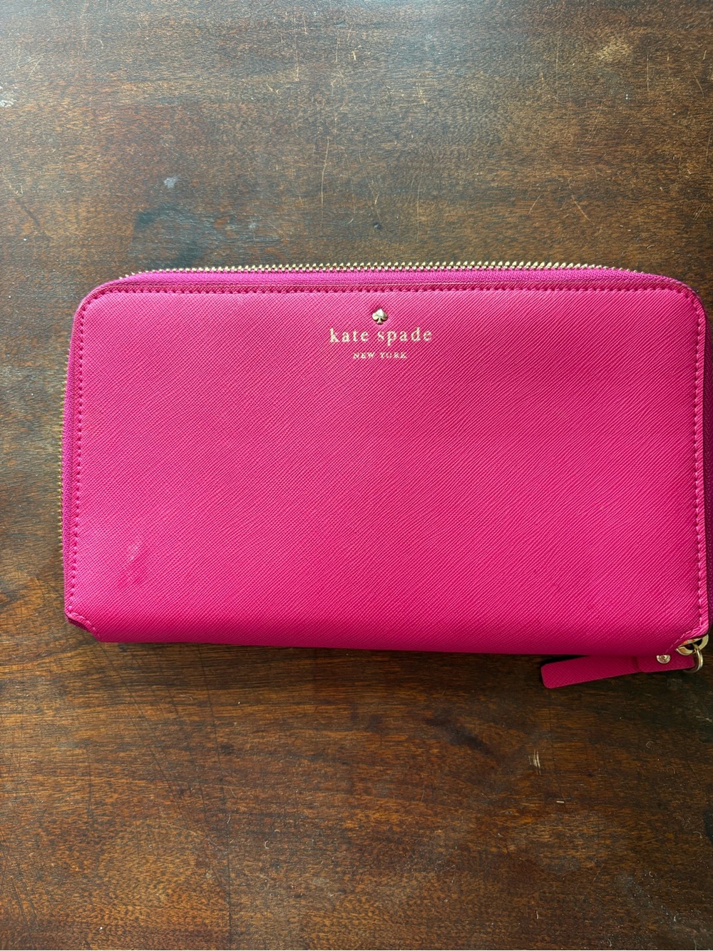 kate spade Hot Pink Zip Around Saffiano Leather Wallet